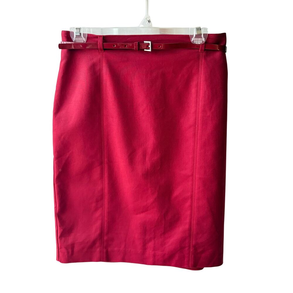 Vintage Van Heusen Knee Skirt‎ 6 NWT Belt Red Business Stretch Work Preppy